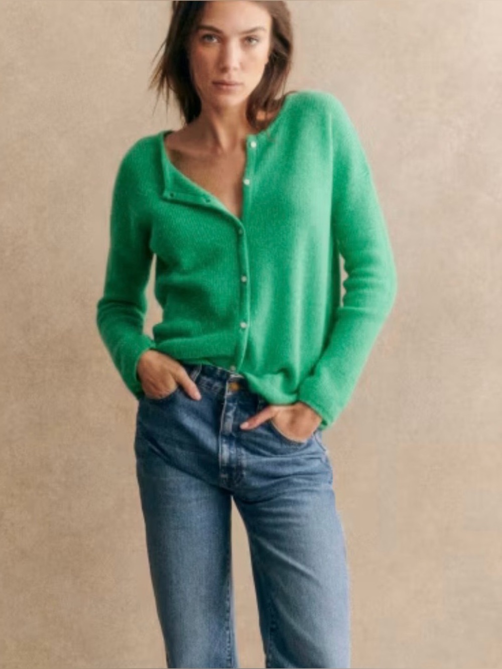 Sezane Sea Bright Green Gaspard Cardigan Sweater Size Small